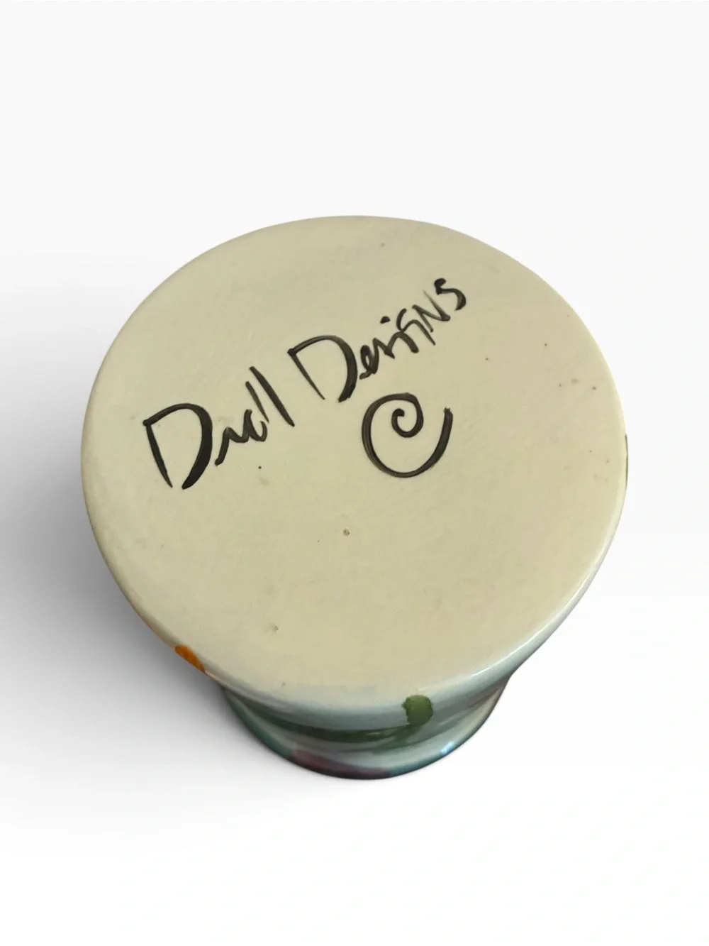 Dull Designs Hand Painted Ceramic Floral and Plum Lidded Canister Jar Blue